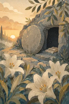 Easter Lilies Beside the Empty Garden Tomb