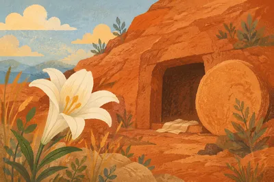 Easter Lily by the Empty Tomb at Dawn