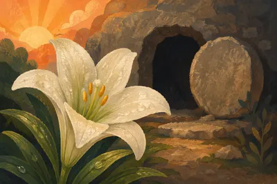 Dewy Easter Lily by Empty Tomb