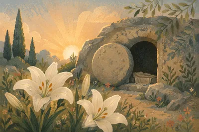 Easter Lilies Before the Empty Tomb