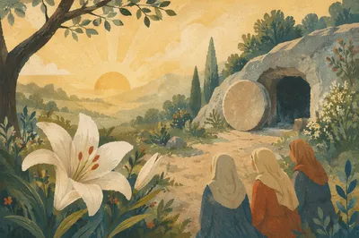 Easter Lily by the Empty Tomb at Dawn