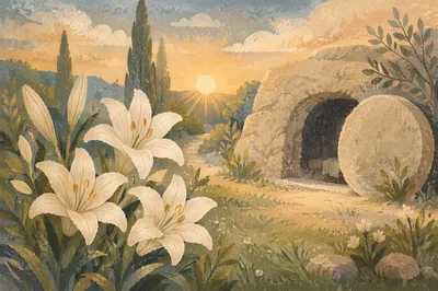 Easter Lilies by the Empty Tomb