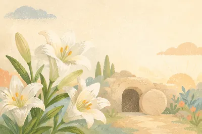 Easter Lilies by Empty Tomb at Dawn