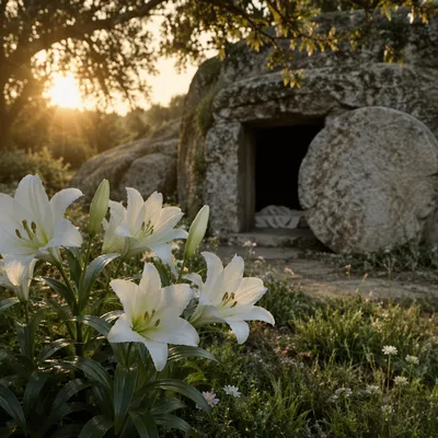 Easter Lilies by the Empty Garden Tomb