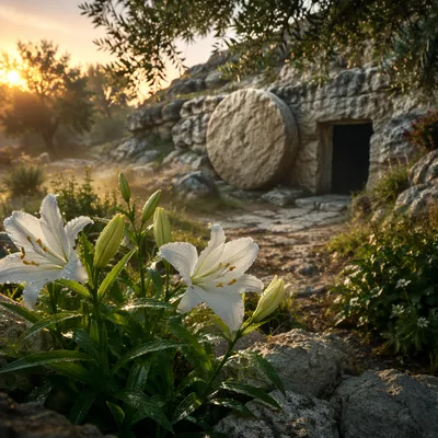 Easter Lilies by the Empty Garden Tomb