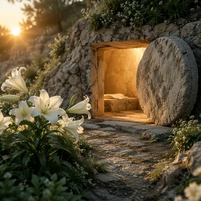 Easter Lilies by the Empty Tomb