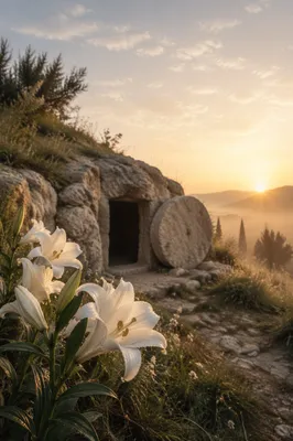 Easter Lilies by the Empty Tomb at Dawn