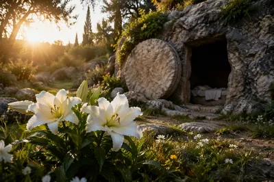 Easter Lilies by the Empty Tomb