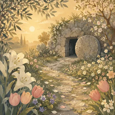Easter Morning Garden Path to Empty Tomb