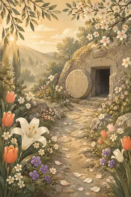 Easter Morning Garden Path to Empty Tomb