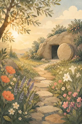 Easter Morning Garden Path to Empty Tomb