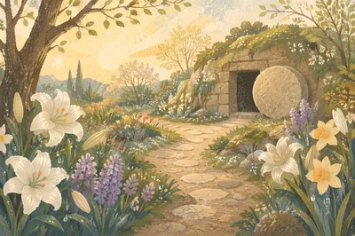 Easter Morning Garden Path to Empty Tomb