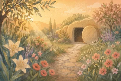 Easter Morning Garden Path to Empty Tomb