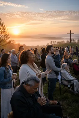 Outdoor Sunrise Congregation on Grassy Hill