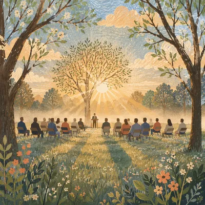 Peaceful Easter Sunrise Service in Meadow