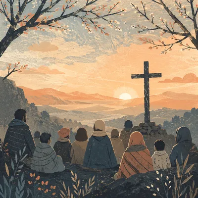 Easter Sunrise Service on Misty Hilltop