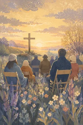 Easter Sunrise Service in Misty Meadow