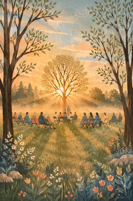 Peaceful Easter Sunrise Service in Meadow