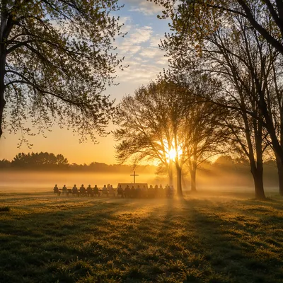 Peaceful Easter Sunrise Service in Meadow