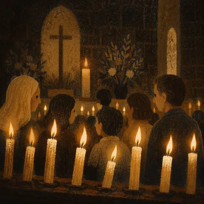 Easter Vigil Candles in Dark Church