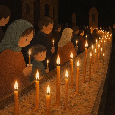 Easter Vigil Candles in Dark Church
