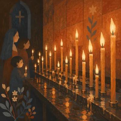Easter Vigil Candles in Dark Church