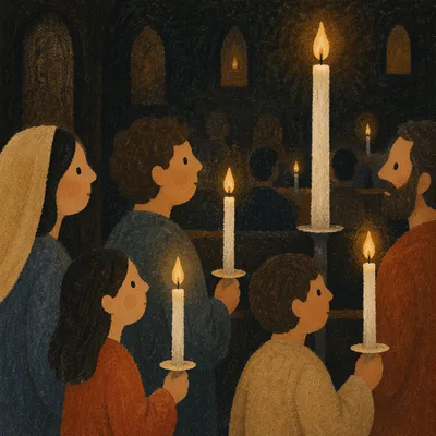 Easter Vigil Candles in Dark Church