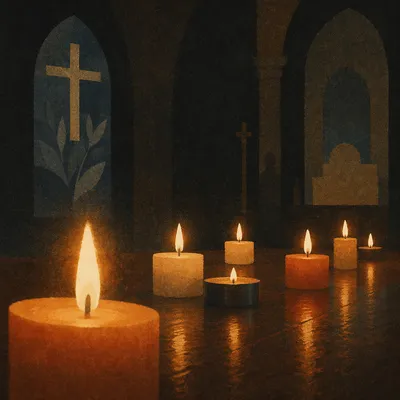 Easter Vigil Candles in a Dark Church