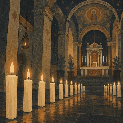 Easter Vigil Candles in a Dark Church