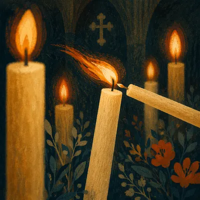 Easter Vigil Candlelight in Dark Church
