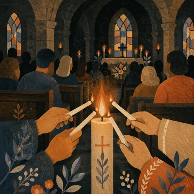 Easter Vigil Candle Lighting in Dark Church