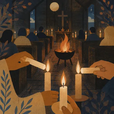 Easter Vigil Candle Lighting in Dark Chapel