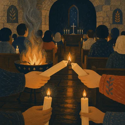 Easter Vigil Candle Lighting in Dark Church