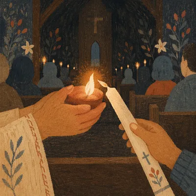 Easter Vigil Candle Lighting in Dark Church