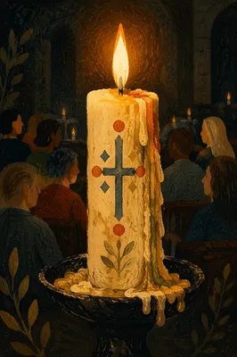 Easter Vigil Candle in Dark Church
