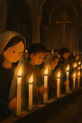 Easter Vigil Candles in Dark Church