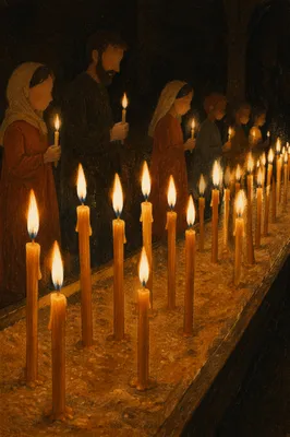 Easter Vigil Candles in Dark Church