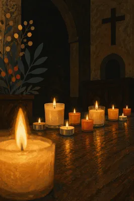 Easter Vigil Candles in Dark Church
