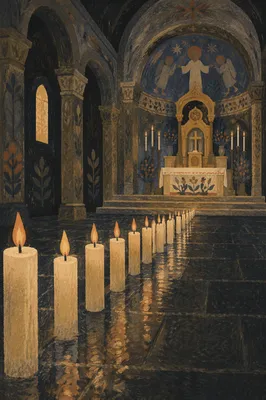 Easter Vigil Candles in Dark Church