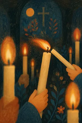 Easter Vigil Candles in Dark Church