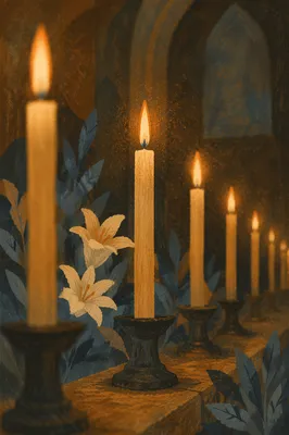 Easter Vigil Candles in Dark Church