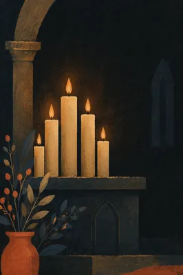 Easter Vigil Candles in Dark Church