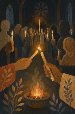 Easter Vigil Candle Lighting in Dark Church