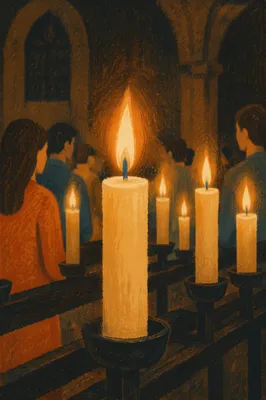 Easter Vigil Candles Glowing in Dark Church