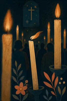 Easter Vigil Candles in Dark Church