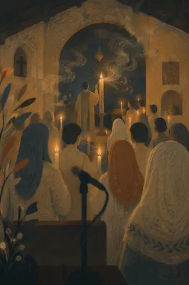 Easter Vigil Candlelight in Dark Chapel