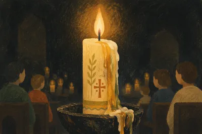 Easter Vigil Candle in Dark Church