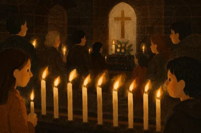 Easter Vigil Candles in Dark Church