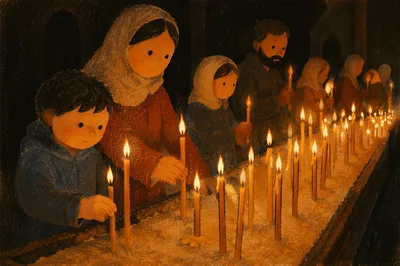 Easter Vigil Candles in Dark Church