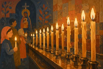 Easter Vigil Candles in Dark Church